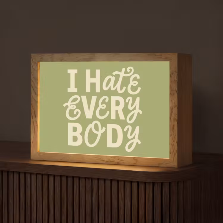 I hate everybody - Groen - Retro Light Box met kabel (Tafellamp) klein -z3d_website