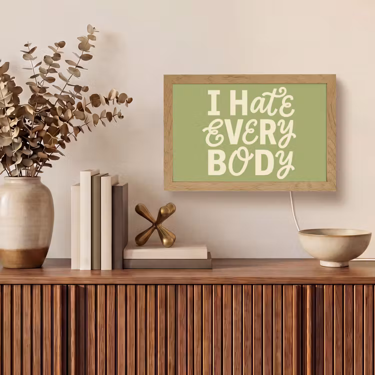 I hate everybody - Groen - Retro Light Box met kabel (Tafellamp) klein -sfeer2