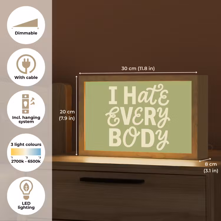 I hate everybody - Groen - Retro Light Box met kabel (Tafellamp) klein -USP_EN