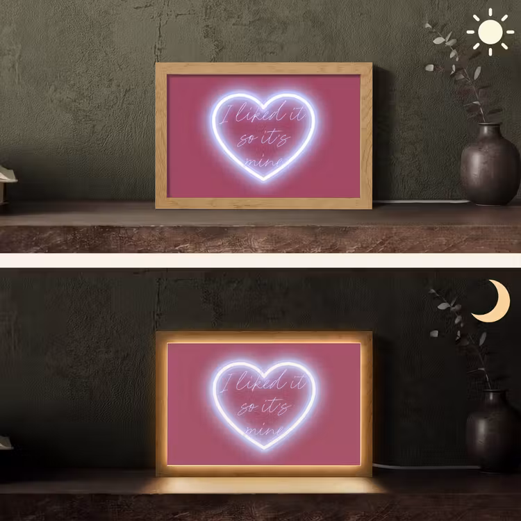 I liked it so it's mine - Neon hart - Roze Light Box met kabel (Tafellamp) klein -sfeer3