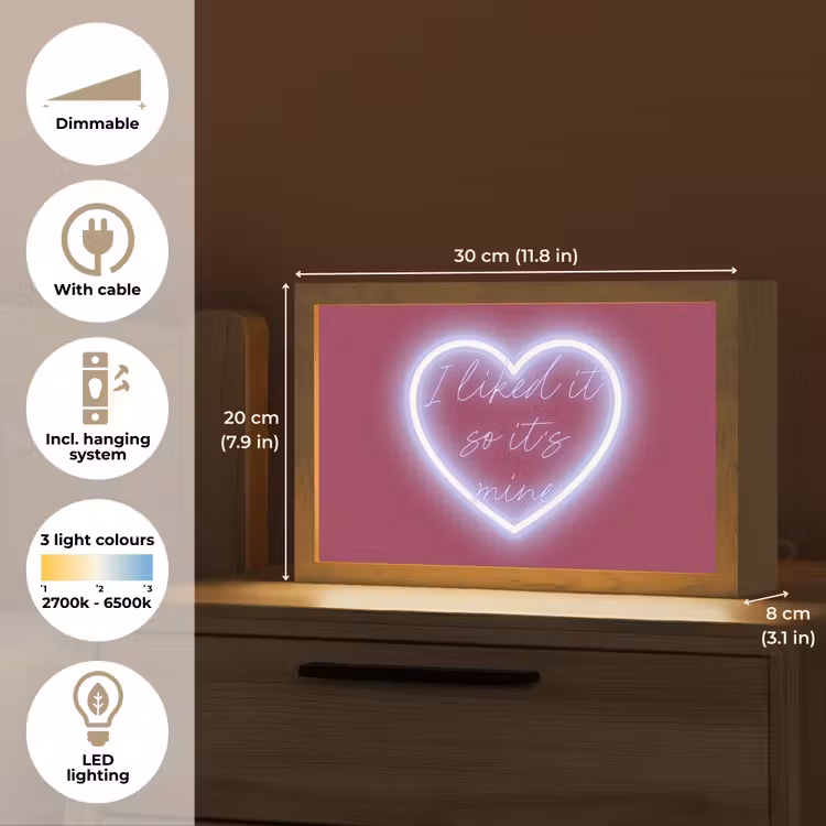I liked it so it's mine - Neon hart - Roze Light Box met kabel (Tafellamp) klein -USP_EN