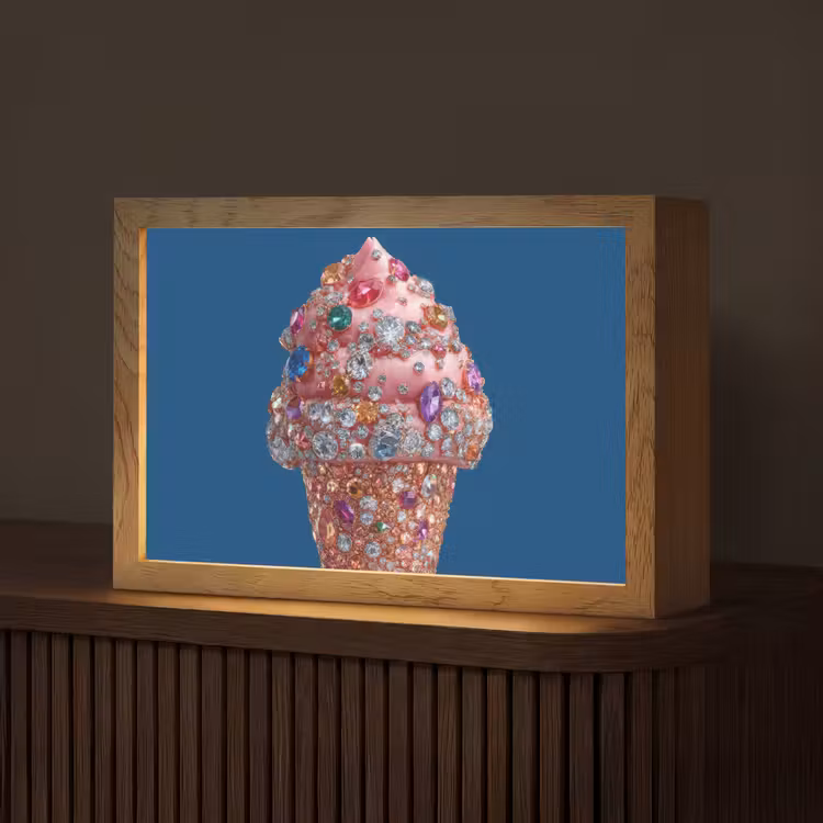 Ijsje - Hoorntje - Steentjes - Blauw Light Box met kabel (Tafellamp) klein -z3d_website