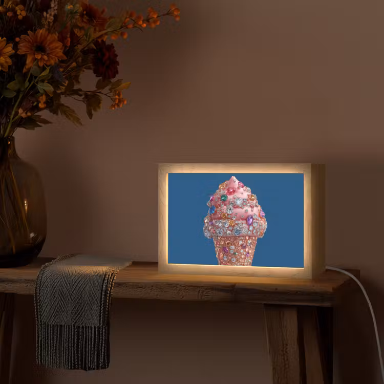 Ijsje - Hoorntje - Steentjes - Blauw Light Box met kabel (Tafellamp) klein -sfeer4
