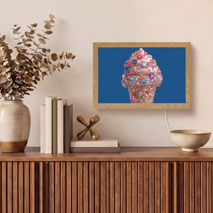 Ijsje - Hoorntje - Steentjes - Blauw Light Box met kabel (Tafellamp) klein -sfeer2