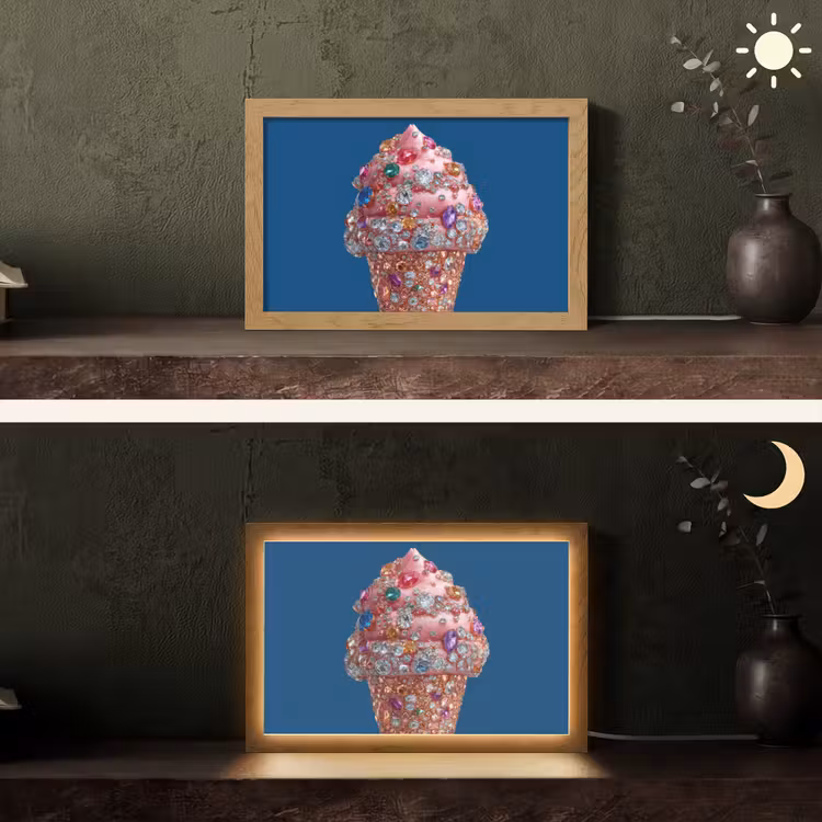 Ijsje - Hoorntje - Steentjes - Blauw Light Box met kabel (Tafellamp) klein -sfeer3