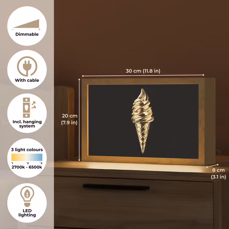 Ijs - Goud - Zwart - Eten Light Box met kabel (Tafellamp) klein -USP_EN