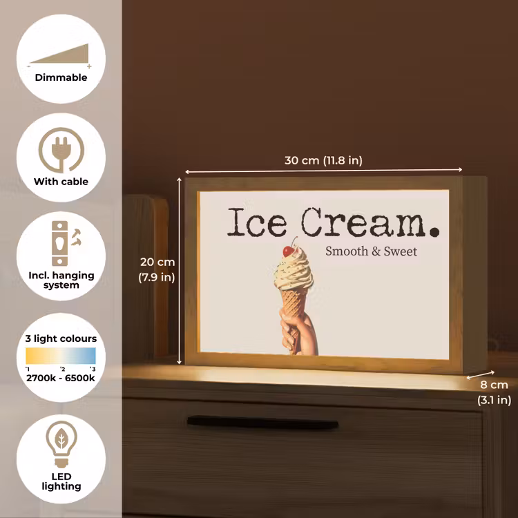 Ice cream - Softijs - Kleurrijk - Kers Light Box met kabel (Tafellamp) klein -USP_EN