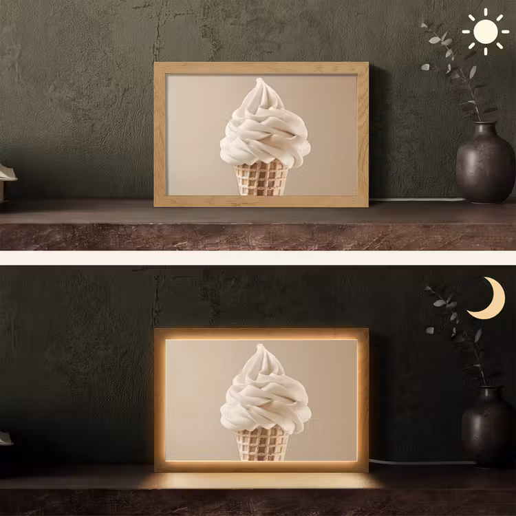 IJs - Softijs - Romig - Hoorntje - Beige Light Box met kabel (Tafellamp) klein -sfeer3