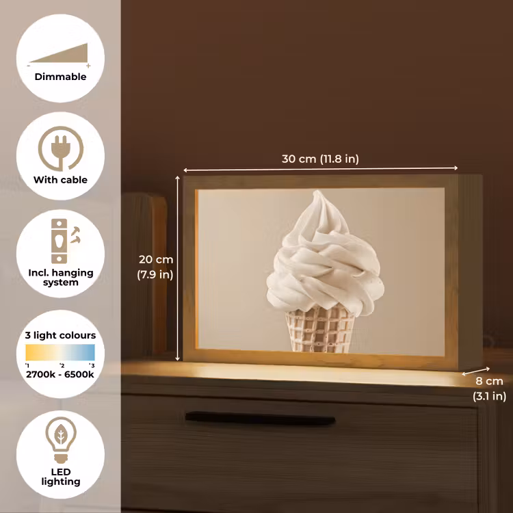 IJs - Softijs - Romig - Hoorntje - Beige Light Box met kabel (Tafellamp) klein -USP_EN
