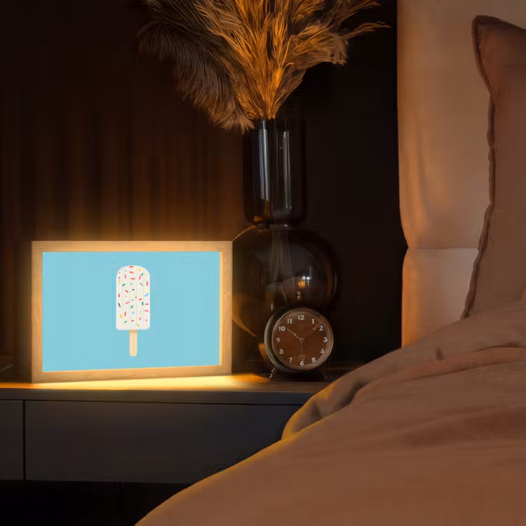 Ijsje - Stokje - Sprinkles - Lichtblauw Light Box met kabel (Tafellamp) klein -sfeer1