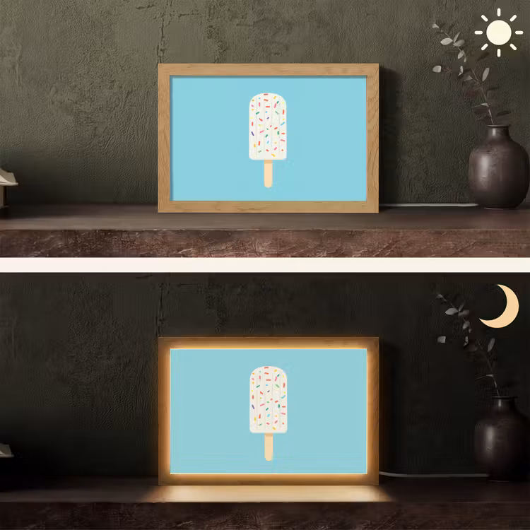 Ijsje - Stokje - Sprinkles - Lichtblauw Light Box met kabel (Tafellamp) klein -sfeer3