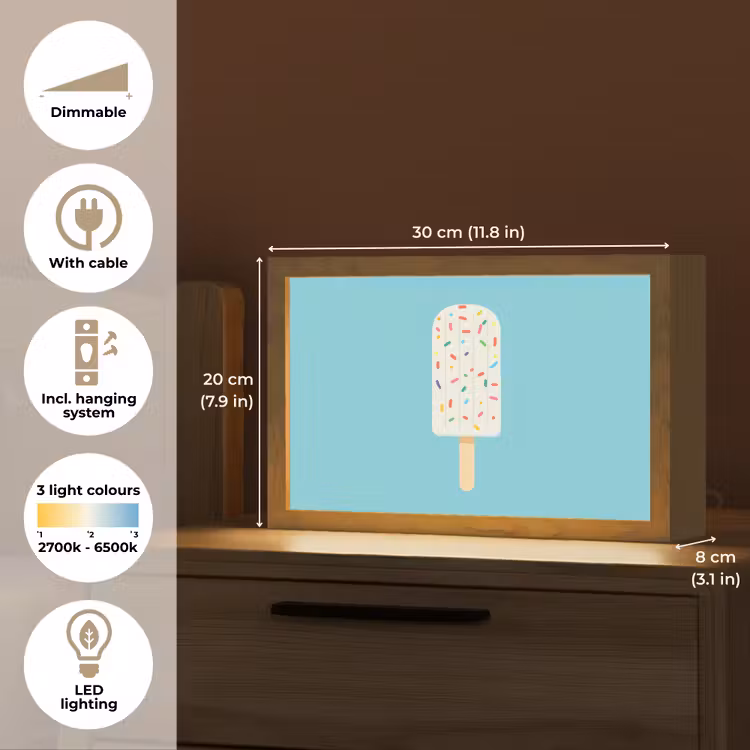 Ijsje - Stokje - Sprinkles - Lichtblauw Light Box met kabel (Tafellamp) klein -USP_EN