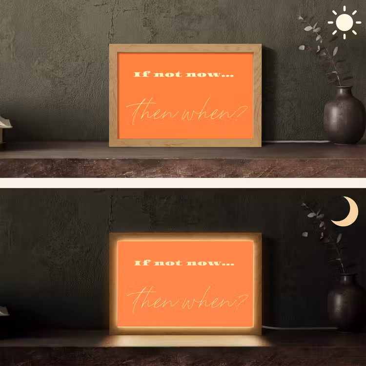 If not now then when - Oranje - Geel - Levendig Light Box met kabel (Tafellamp) klein -sfeer3