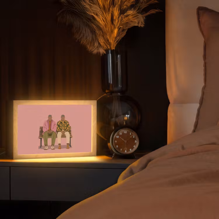 Illustratie - Bankje - Personen - Minimalistisch Light Box met kabel (Tafellamp) klein -sfeer1