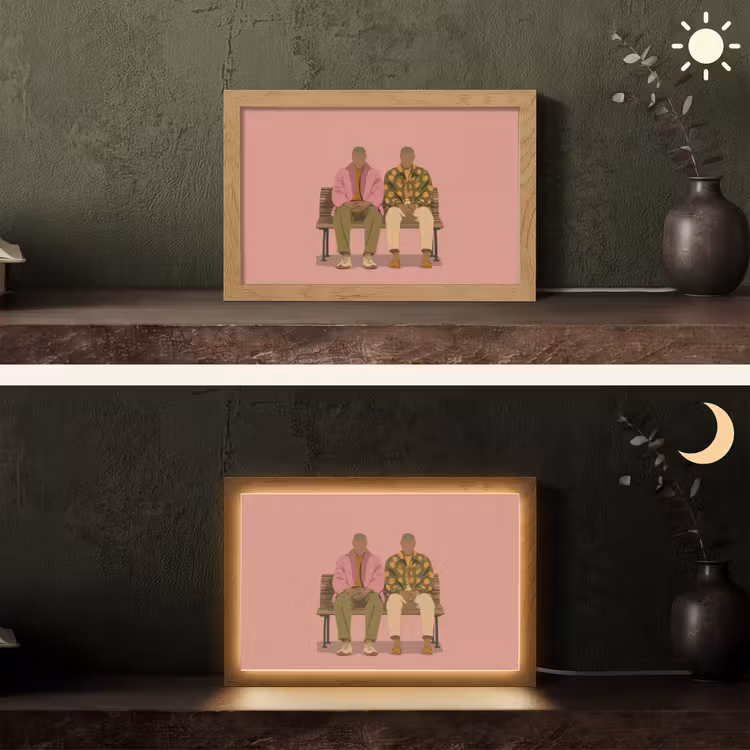 Illustratie - Bankje - Personen - Minimalistisch Light Box met kabel (Tafellamp) klein -sfeer3
