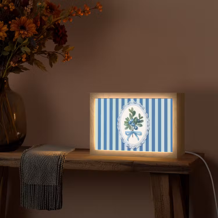 Illustratie - Bessen - Blauw - Strepen Light Box met kabel (Tafellamp) klein -sfeer4