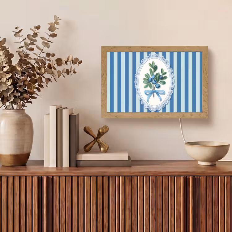 Illustratie - Bessen - Blauw - Strepen Light Box met kabel (Tafellamp) klein -sfeer2