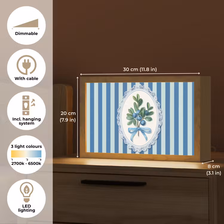 Illustratie - Bessen - Blauw - Strepen Light Box met kabel (Tafellamp) klein -USP_EN
