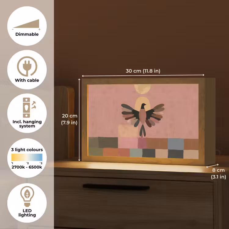 Illustratie - Vogel - Vlakken - Kleurrijk Light Box met kabel (Tafellamp) klein -USP_EN