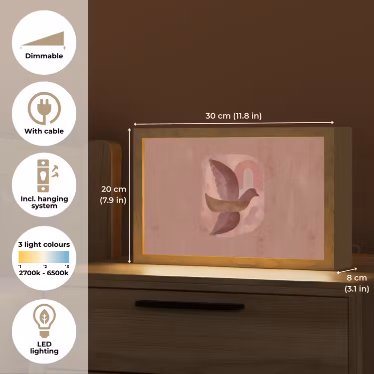 Illustratie - Vogels - Abstract - Roze Light Box met kabel (Tafellamp) klein -USP_EN