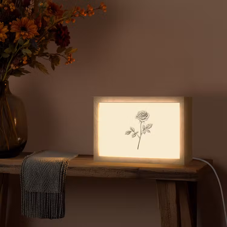Illustratie - Zwart - Roos Light Box met kabel (Tafellamp) klein -sfeer4