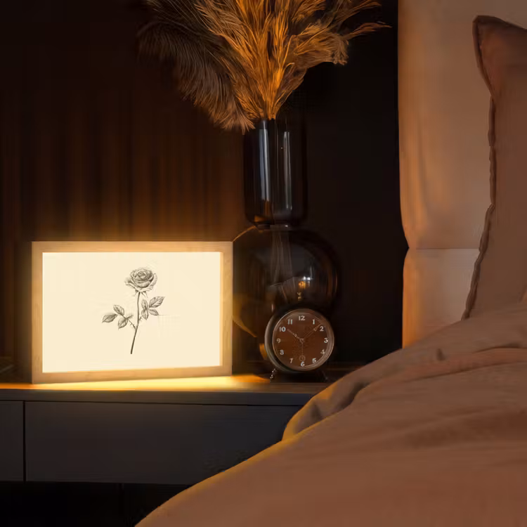 Illustratie - Zwart - Roos Light Box met kabel (Tafellamp) klein -sfeer1