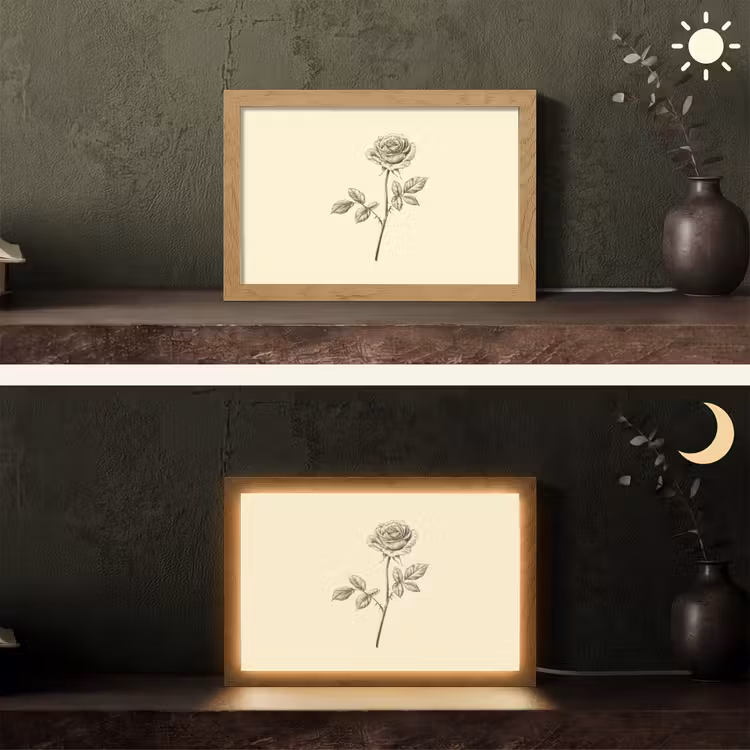 Illustratie - Zwart - Roos Light Box met kabel (Tafellamp) klein -sfeer3