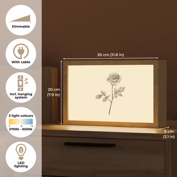 Illustratie - Zwart - Roos Light Box met kabel (Tafellamp) klein -USP_EN