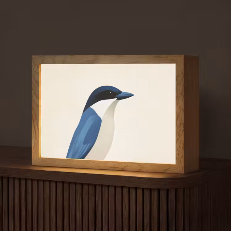 Illustratie - Blauw - Vogel Light Box met kabel (Tafellamp) klein -z3d_website