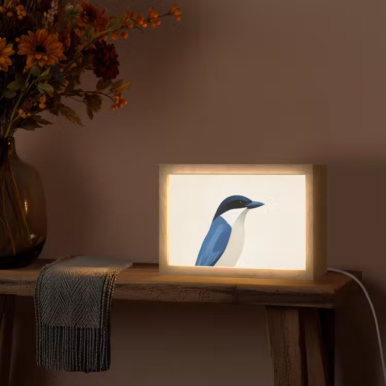 Illustratie - Blauw - Vogel Light Box met kabel (Tafellamp) klein -sfeer4