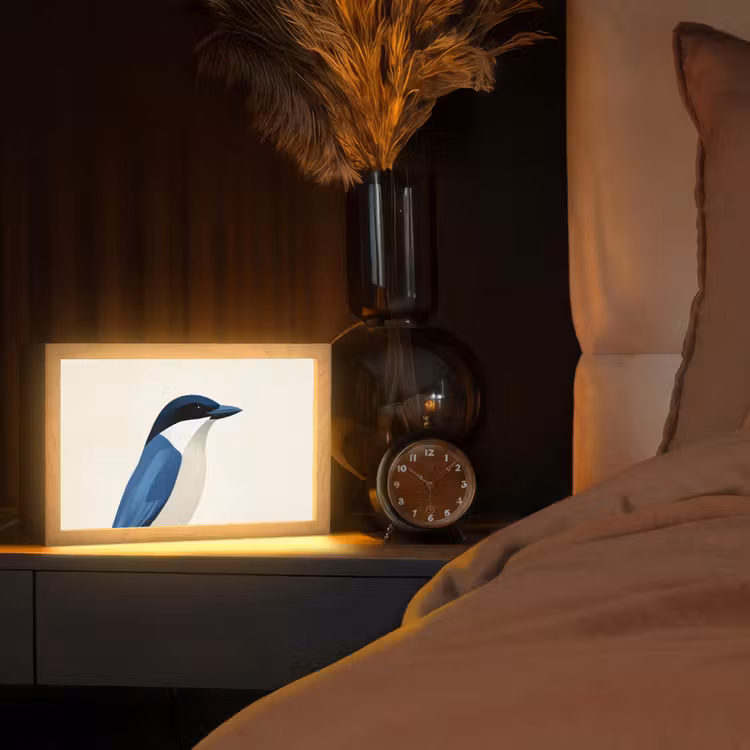 Illustratie - Blauw - Vogel Light Box met kabel (Tafellamp) klein -sfeer1