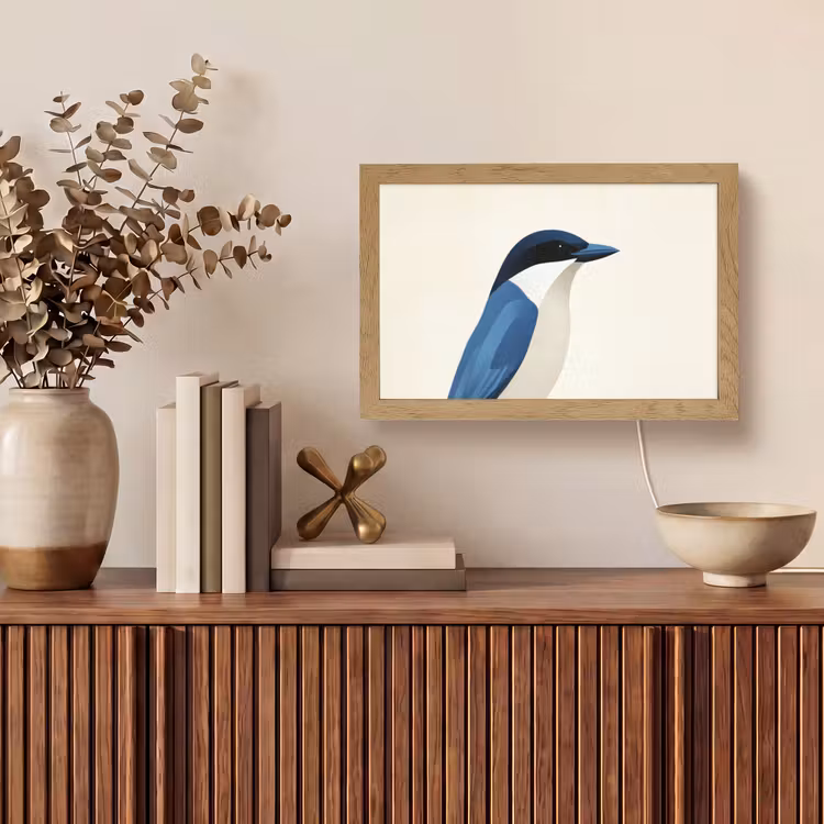 Illustratie - Blauw - Vogel Light Box met kabel (Tafellamp) klein -sfeer2