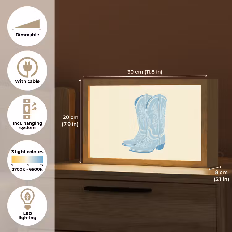 Illustratie - Cowboylaarzen - Patroon Light Box met kabel (Tafellamp) klein -USP_EN