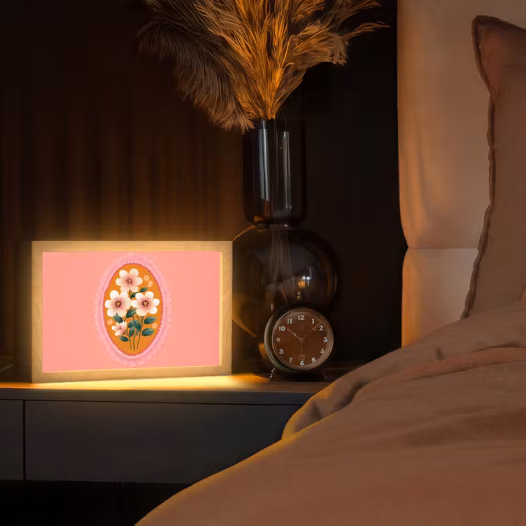Illustratie - Bloemen - Rand - Roze Light Box met kabel (Tafellamp) klein -sfeer1