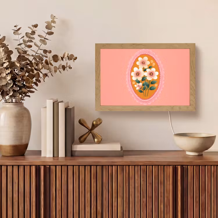 Illustratie - Bloemen - Rand - Roze Light Box met kabel (Tafellamp) klein -sfeer2