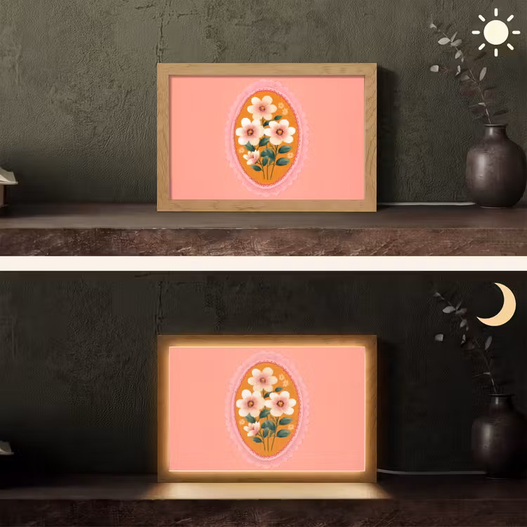 Illustratie - Bloemen - Rand - Roze Light Box met kabel (Tafellamp) klein -sfeer3