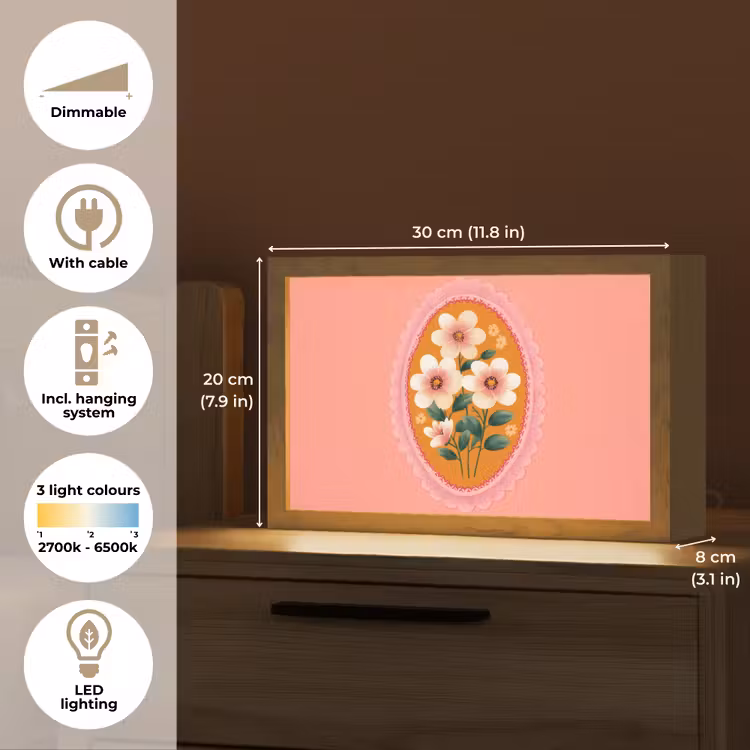 Illustratie - Bloemen - Rand - Roze Light Box met kabel (Tafellamp) klein -USP_EN