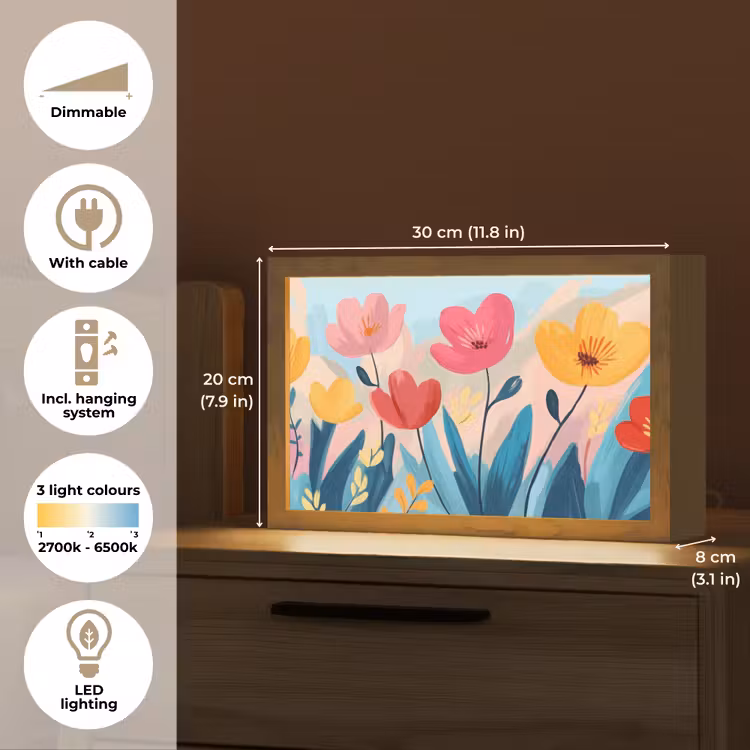Illustratie - Bloemen - Kleurrijk Light Box met kabel (Tafellamp) klein -USP_EN