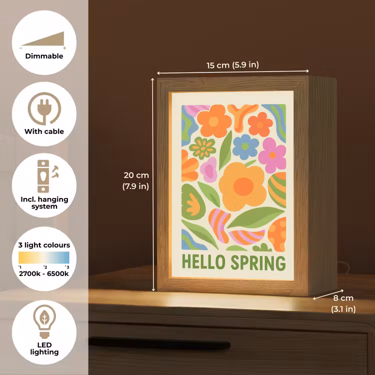 Illustratie - Bloemen - Quote - Kleurrijk Light Box met kabel (Tafellamp) klein -USP_EN