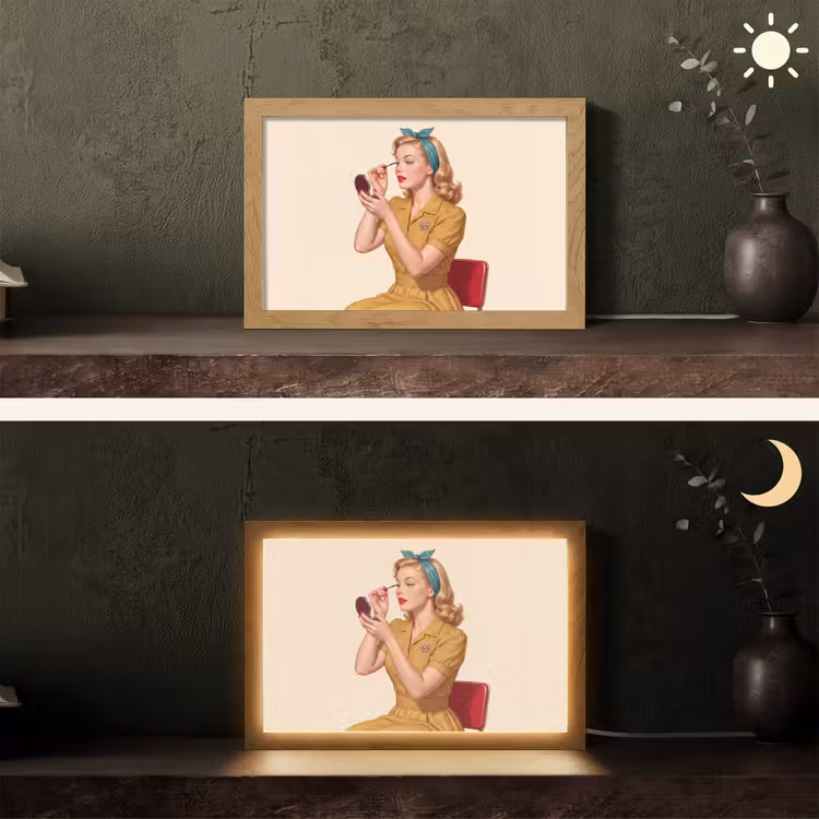 Illustratie - Mascara - Vrouw - Geel Light Box met kabel (Tafellamp) klein -sfeer3