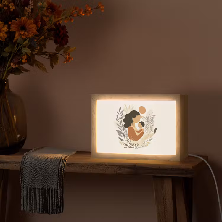 Illustratie - Moeder - Kind - Liefdevol Light Box met kabel (Tafellamp) klein -sfeer4