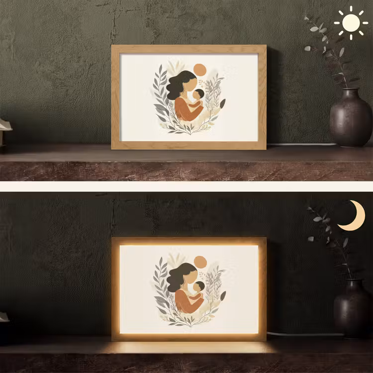 Illustratie - Moeder - Kind - Liefdevol Light Box met kabel (Tafellamp) klein -sfeer3