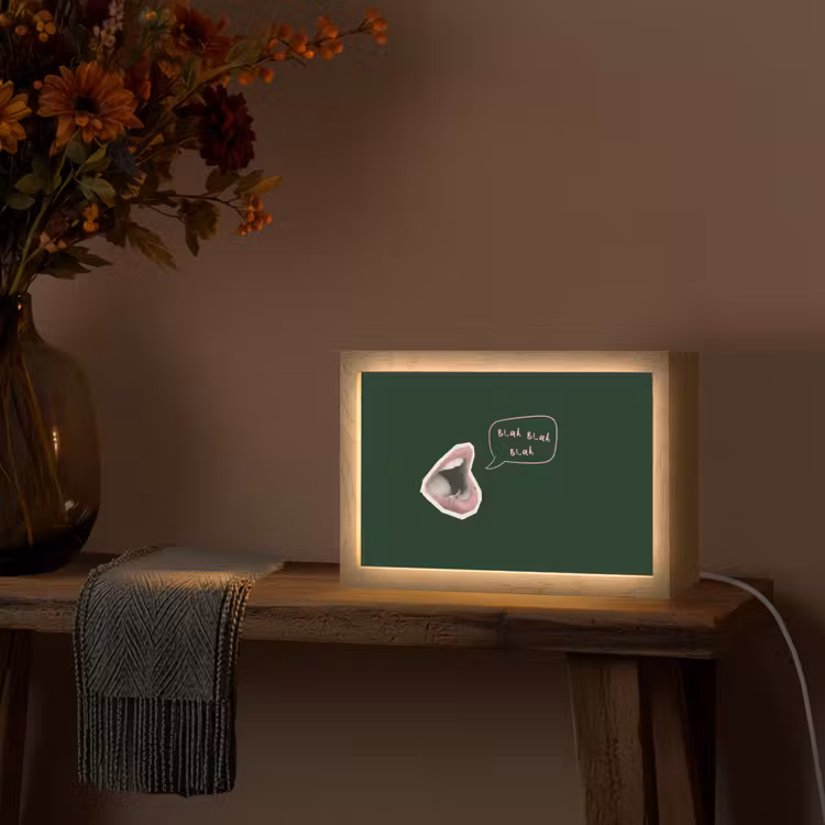 Illustratie - Mond - Donkergroen - Tekstwolkje Light Box met kabel (Tafellamp) klein -sfeer4