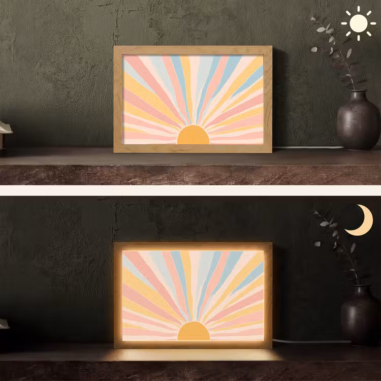 Illustratie - Zon - Pastelkleuren Light Box met kabel (Tafellamp) klein -sfeer3