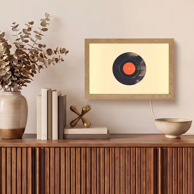 Illustratie - Vinylplaat - Beige - Vintage Light Box met kabel (Tafellamp) klein -sfeer2