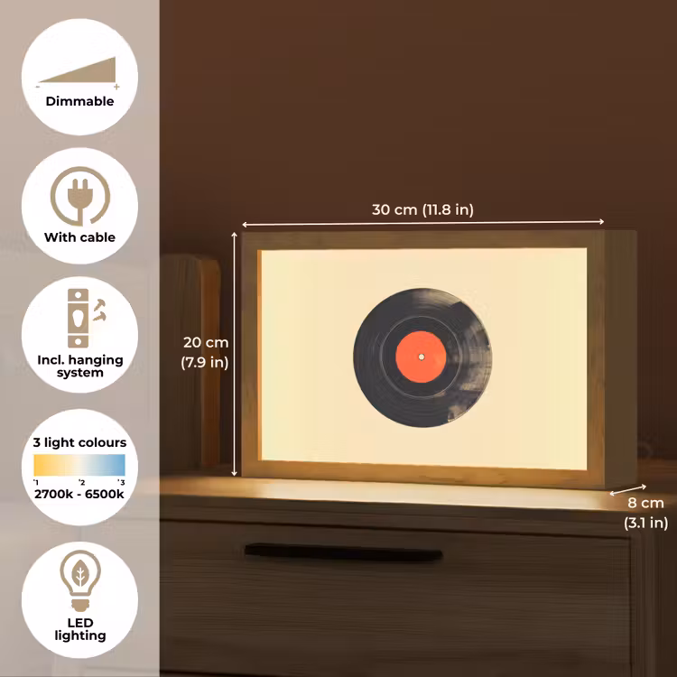 Illustratie - Vinylplaat - Beige - Vintage Light Box met kabel (Tafellamp) klein -USP_EN