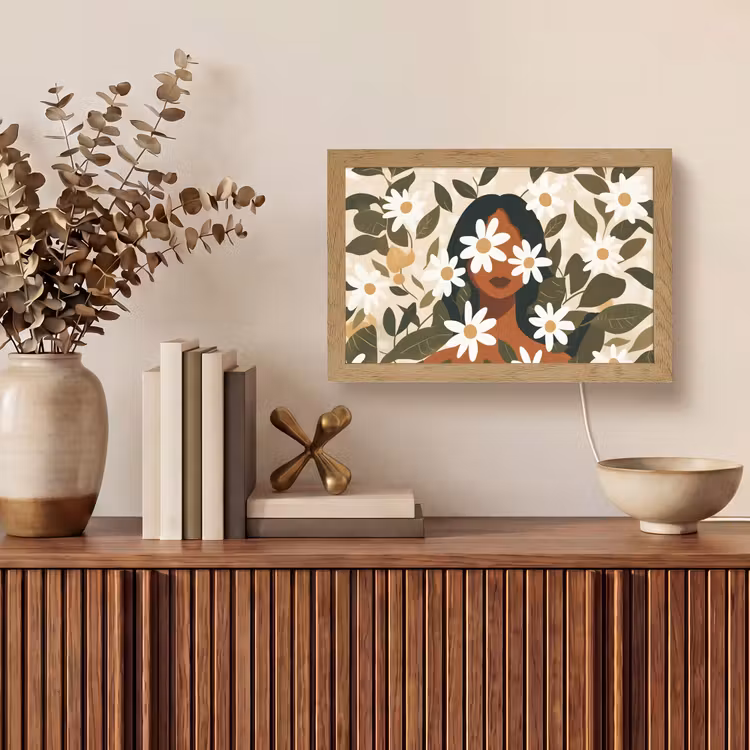 Illustratie - Vrouw - Madeliefjes - Wit Light Box met kabel (Tafellamp) klein -sfeer2