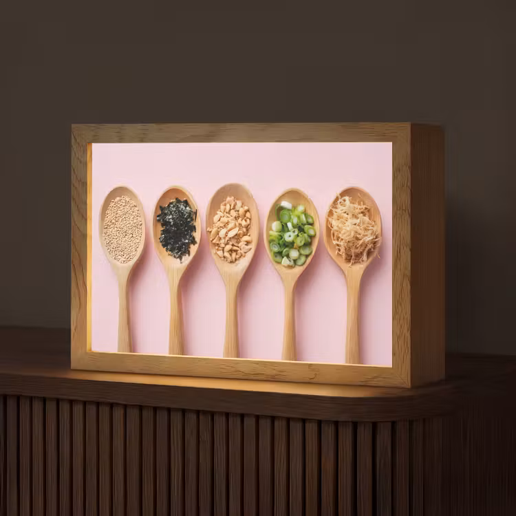 Ingrediënten - Lepels - Hout - Roze Light Box met kabel (Tafellamp) klein -z3d_website