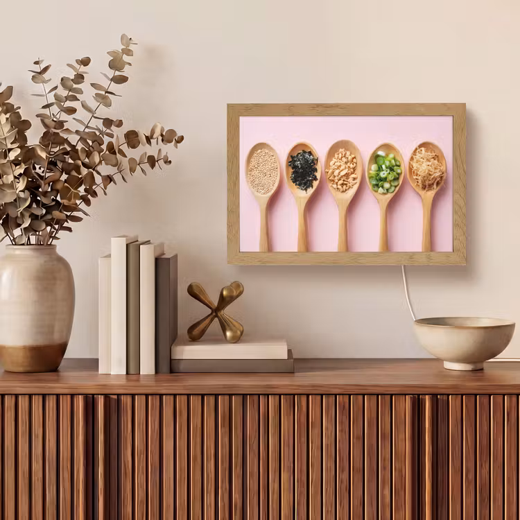 Ingrediënten - Lepels - Hout - Roze Light Box met kabel (Tafellamp) klein -sfeer2