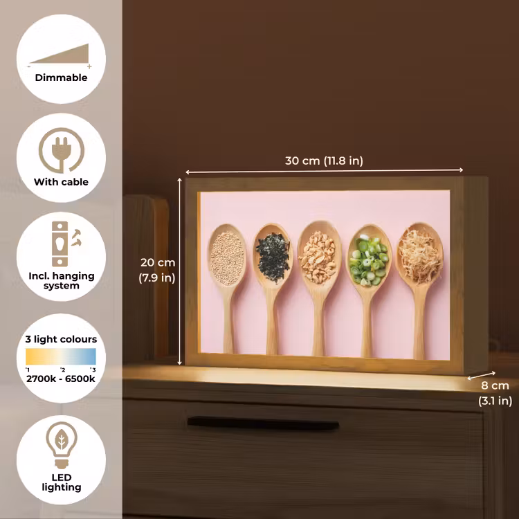 Ingrediënten - Lepels - Hout - Roze Light Box met kabel (Tafellamp) klein -USP_EN